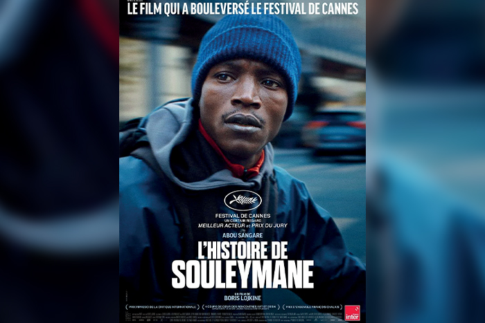Affiche du film "L'histoire de Souleymane" avec le visage de l'acteur principal dessus.
