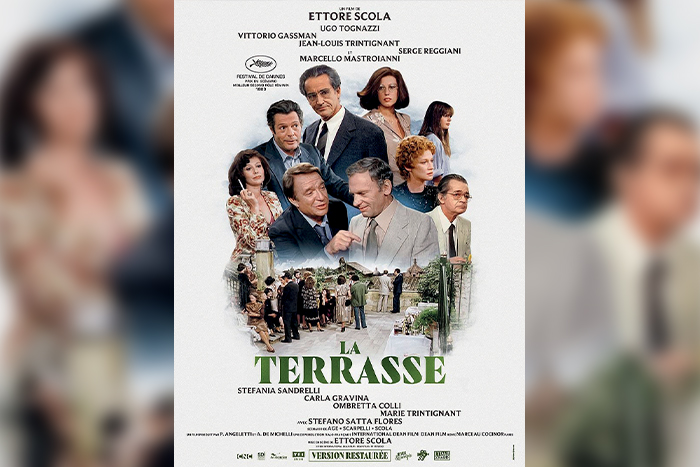 Affiche du film "La Terrasse". Les visages des protagonistes du film sont l'affiche.