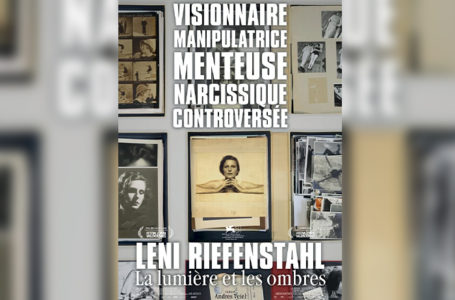 Affiche du film "Leni Riefenstahl la lumière et les ombres". Le personnage principal est au centre de l'affiche dans un cadre photo.