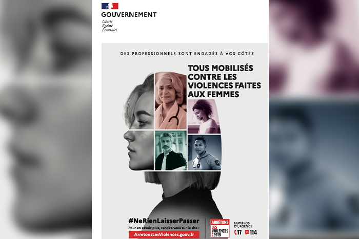 Affiche du gouvernement sur la lutte contre les violences faites aux femmes.