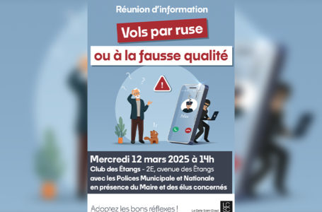 Affiche concernant une réunion sur les vols par ruse à destination des séniors.