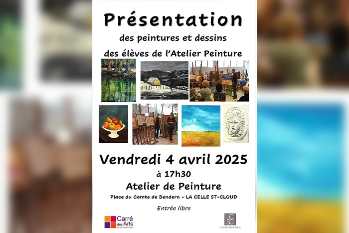 Affiche avec des informations concernant une exposition du Carré des Arts (date, photos, lieu).