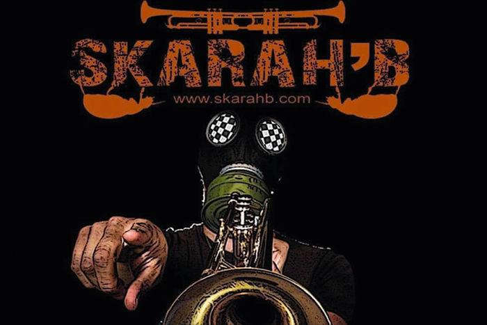 Affiche avec le nom du groupe de rock Skarah’B.